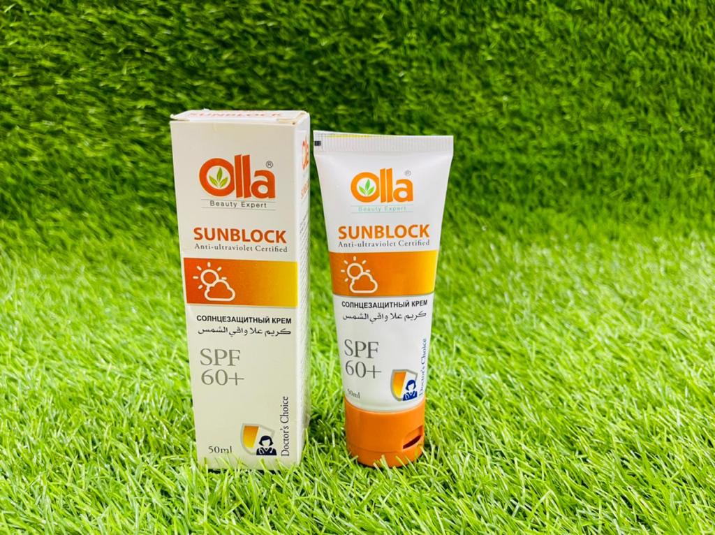 OLLA SPF 60+ SUNBLOCK DERMATOLOGIST TESTED(ALL SKIN TYPES)(CAST FREE)