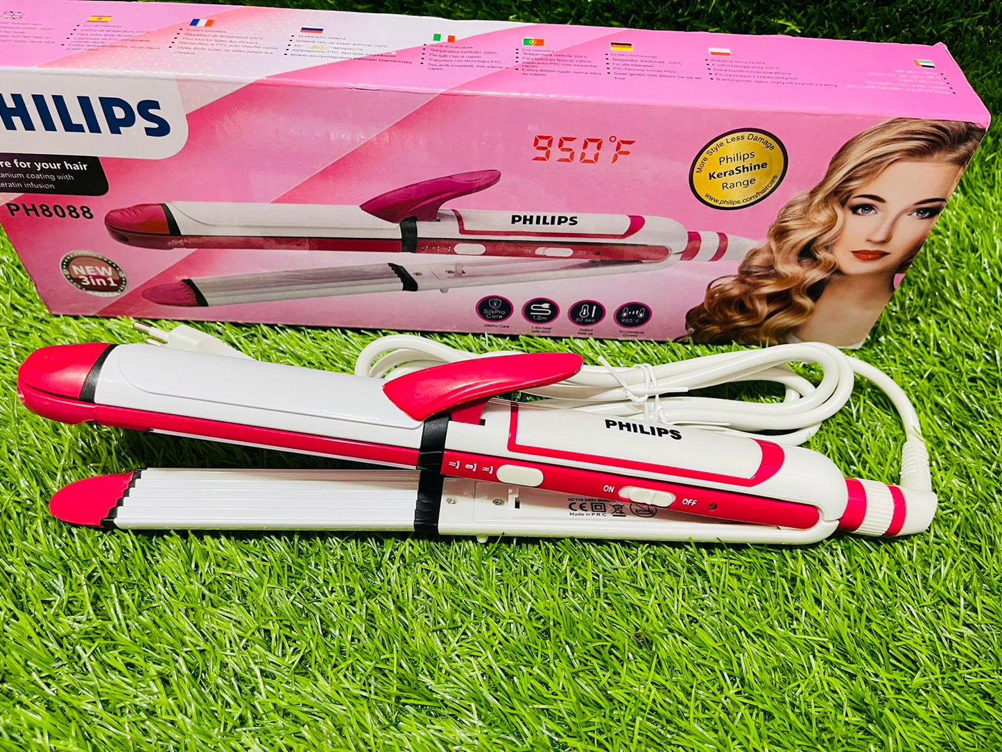 PHILIPS SH-8088 -HAIR STRAIGHTNER- 3 IN 1 -PINK &WHITE