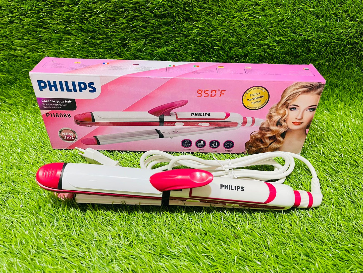 PHILIPS SH-8088 -HAIR STRAIGHTNER- 3 IN 1 -PINK &WHITE
