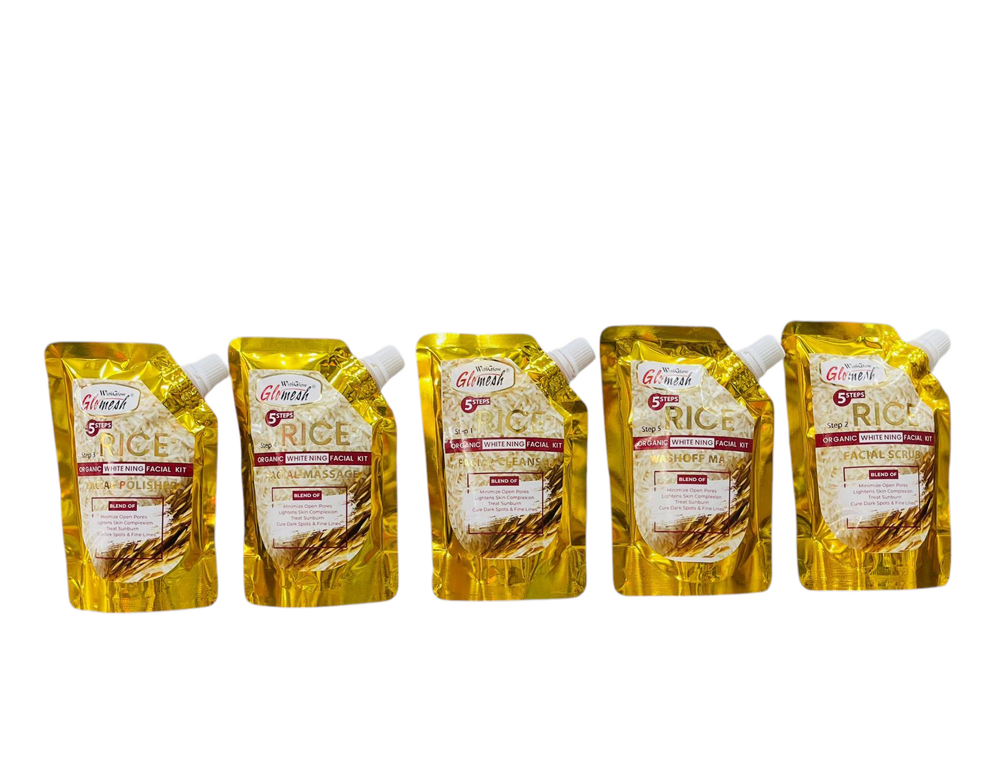 GLOMESH RICE 5 STEPS ORGANIC WHITENING FACIALKIT (ALL SKIN TYPES)