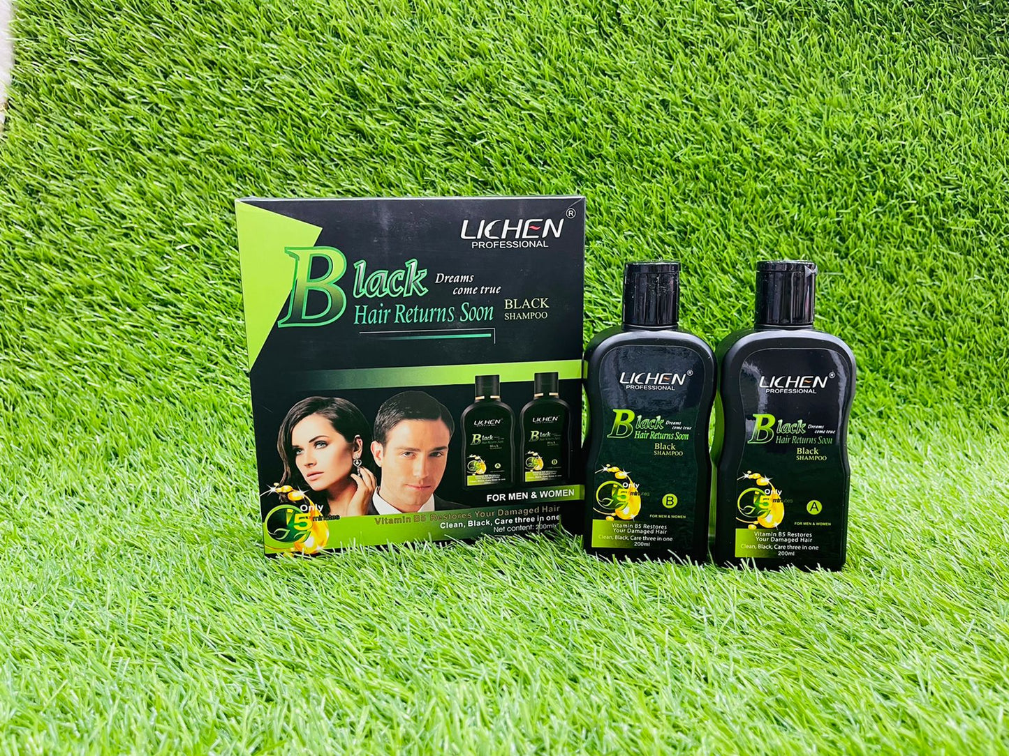 LICHEN BLACK HAIR COLOUR SHAMPOO 2 BOTTLE PACKING