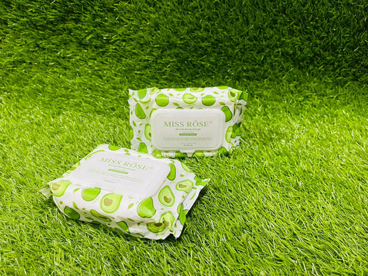 Miss Rose Avocado beauty concept facial cleaning wipes.
