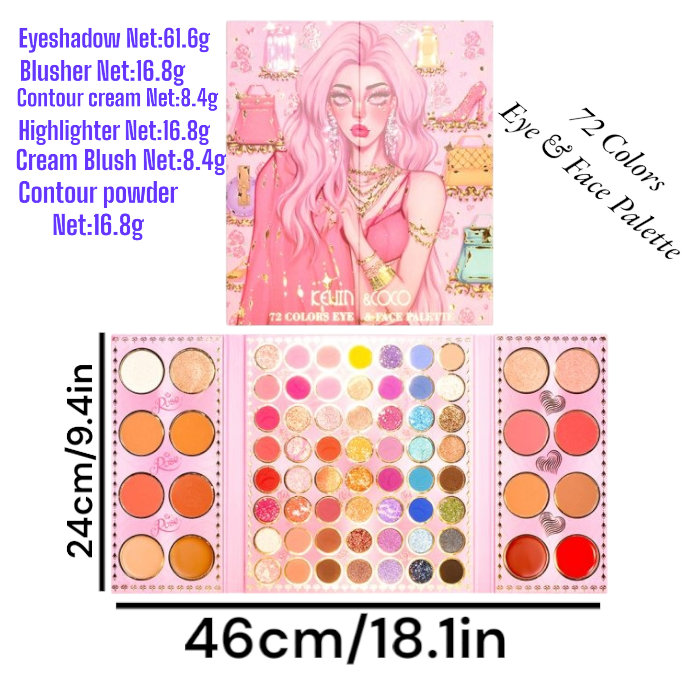 Kevin & Coco 72 Colors Eyes and Face Large Size Makeup Kit