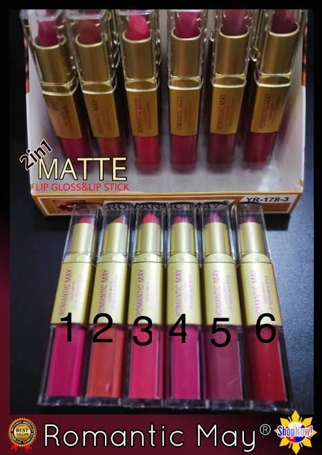 ROMANTIC MAY 2IN1 LIPSTICK PLUS LIPGLOSS PACK OF 6